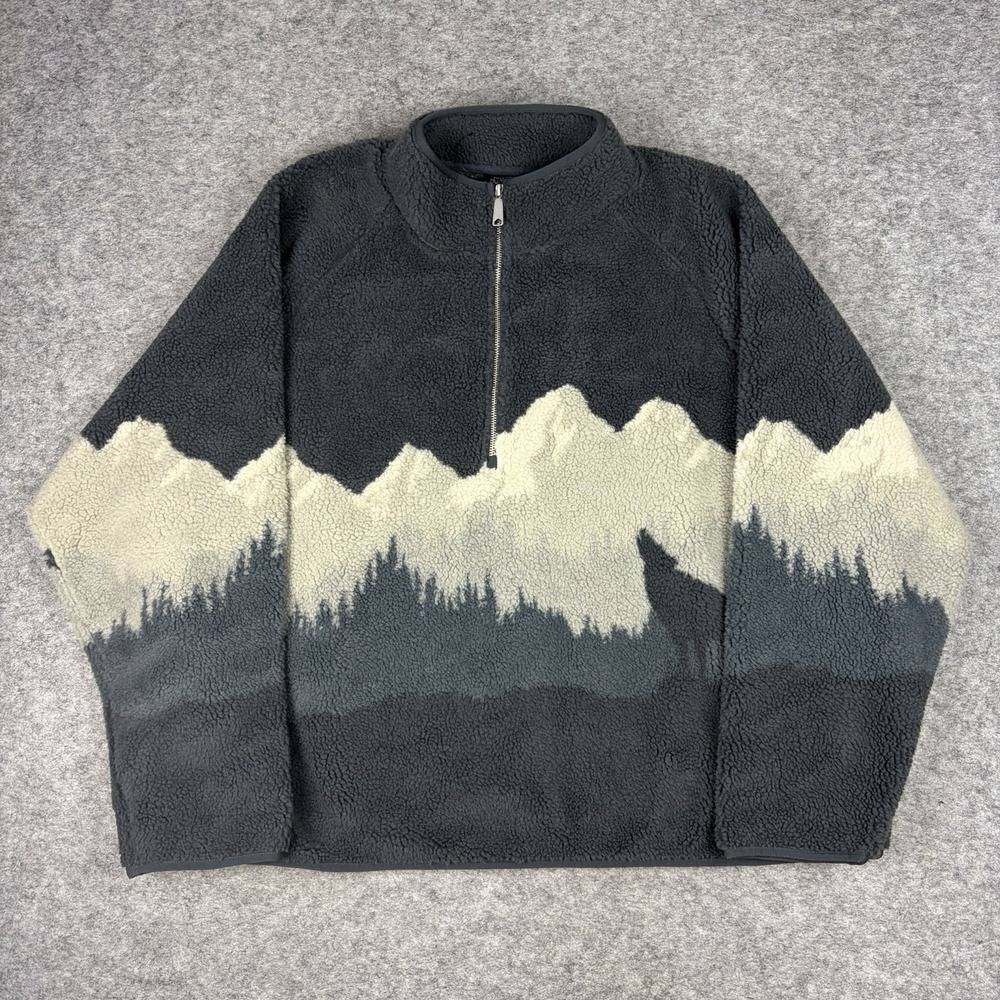 COTTON ON Men's Fleece Sweatshirt Outdoor Wolf Hiking Gray 1/2 Zip Size XXL 2XL